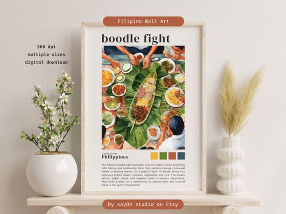 Watercolor Boodle Fight Kamayan Filipino Food Art Print