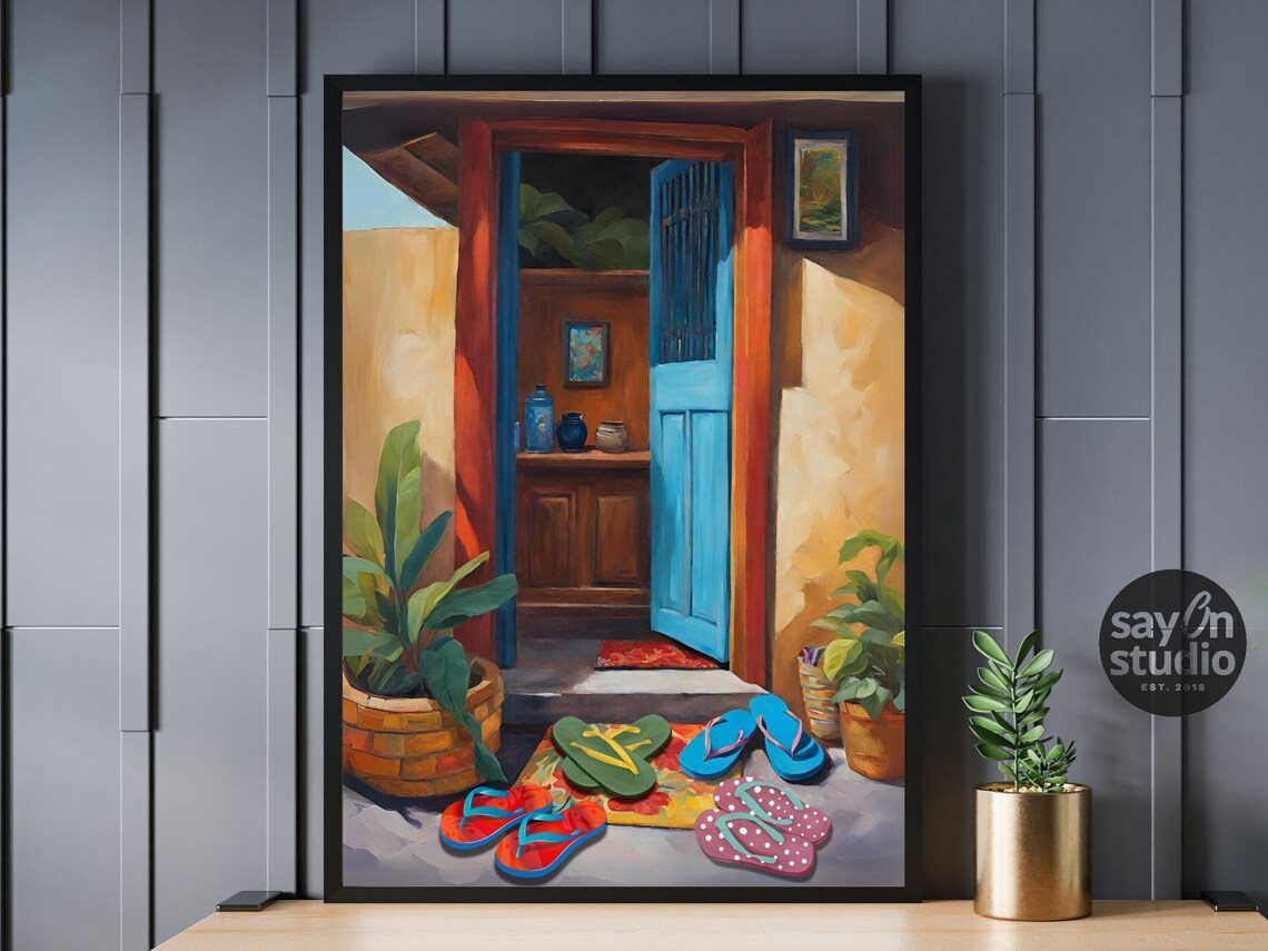 Filipino Shoes Off Doorway Painting Colorful Welcome Entryway Poster - Image 5