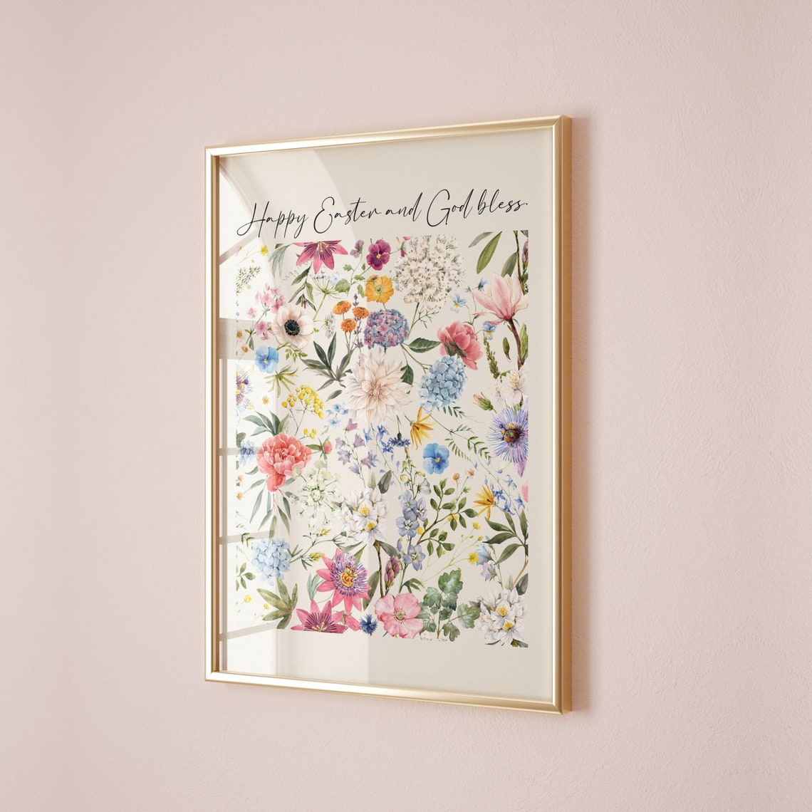 Happy Easter And God Bless Colorful Floral Garden Spring Poster - Image 2