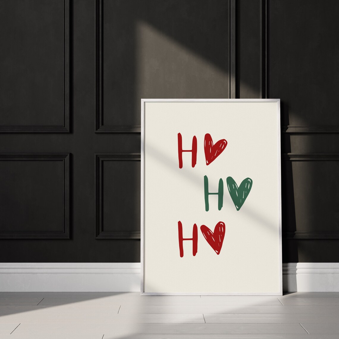 Ho Ho Ho Heart Lettering Poster Red Green Festive Christmas Holiday Decor