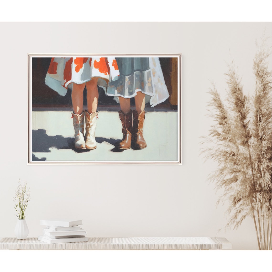 Western Wall Art Cowgirl Oil Painting Retro Western Wall Art Two Cowgirls Girly Cowboy Wall Decor Instant - Image 2