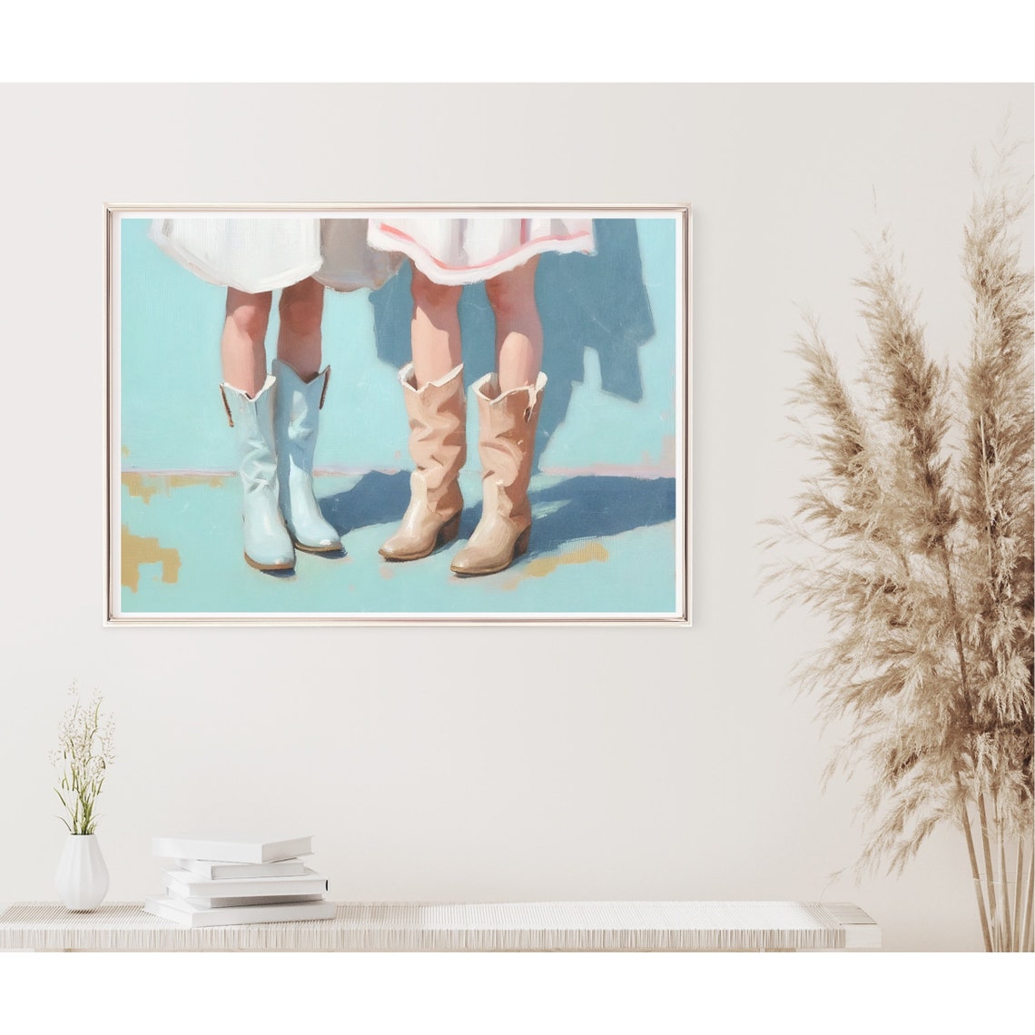 Girly Western Wall Art Cowboy Boots Oil Painting Western Wall Art Baby Blue Print Preppy Coastal Cowgirl Wall Art Instant - Image 2