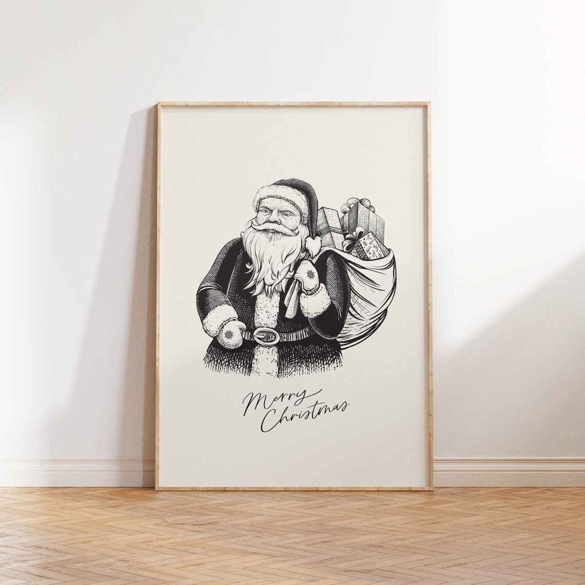 Vintage Santa Claus With Gift Sack Merry Christmas Holiday Poster - Image 2