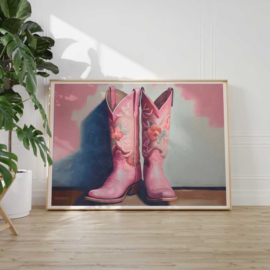 Pink Cowboy Boots Print Preppy Western Wall Art Trendy Pink Oil Painting Coastal Cowgirl Art Girly Western Wall Art Instant