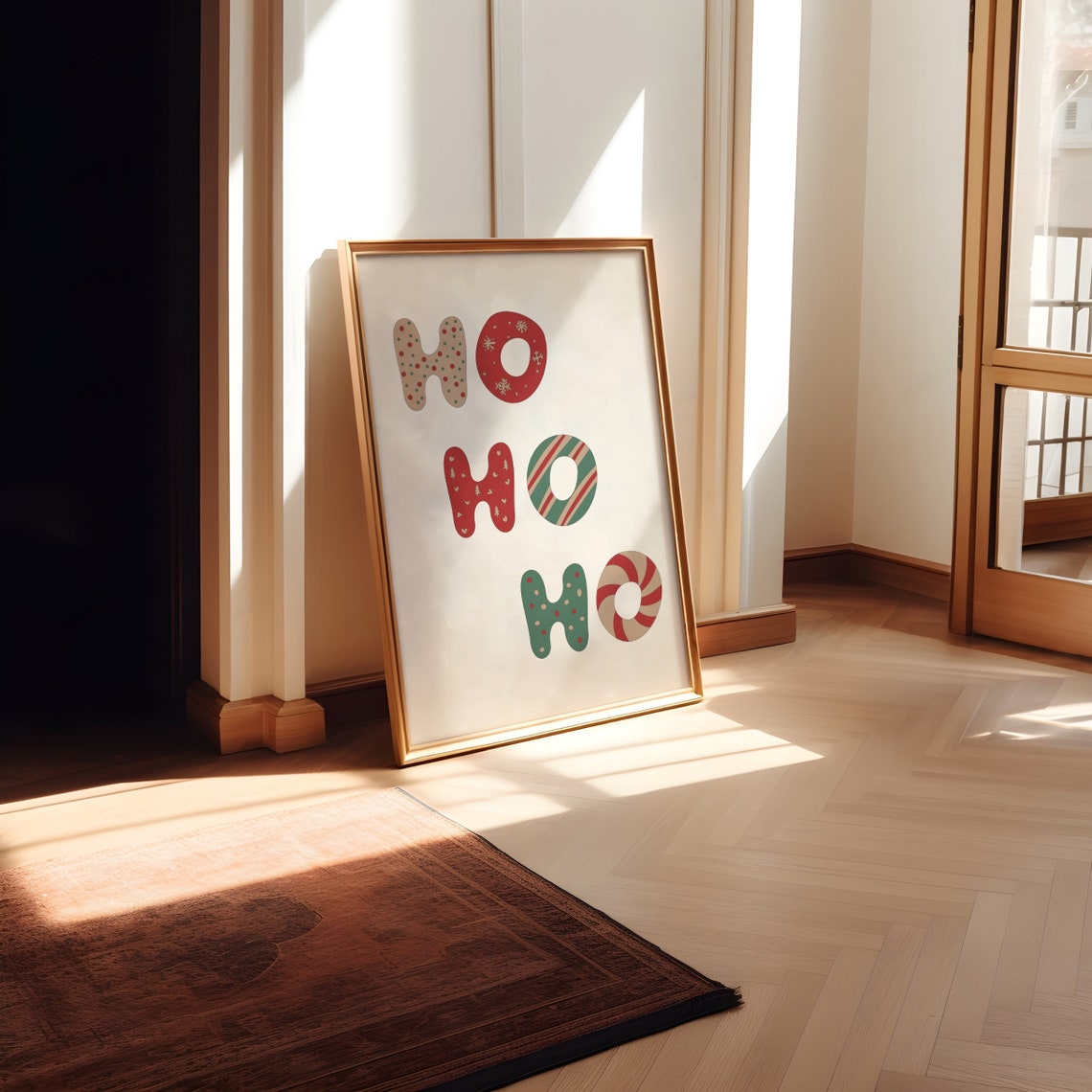 Ho Ho Ho Playful Patterned Retro Christmas Lettering Art Poster - Image 2