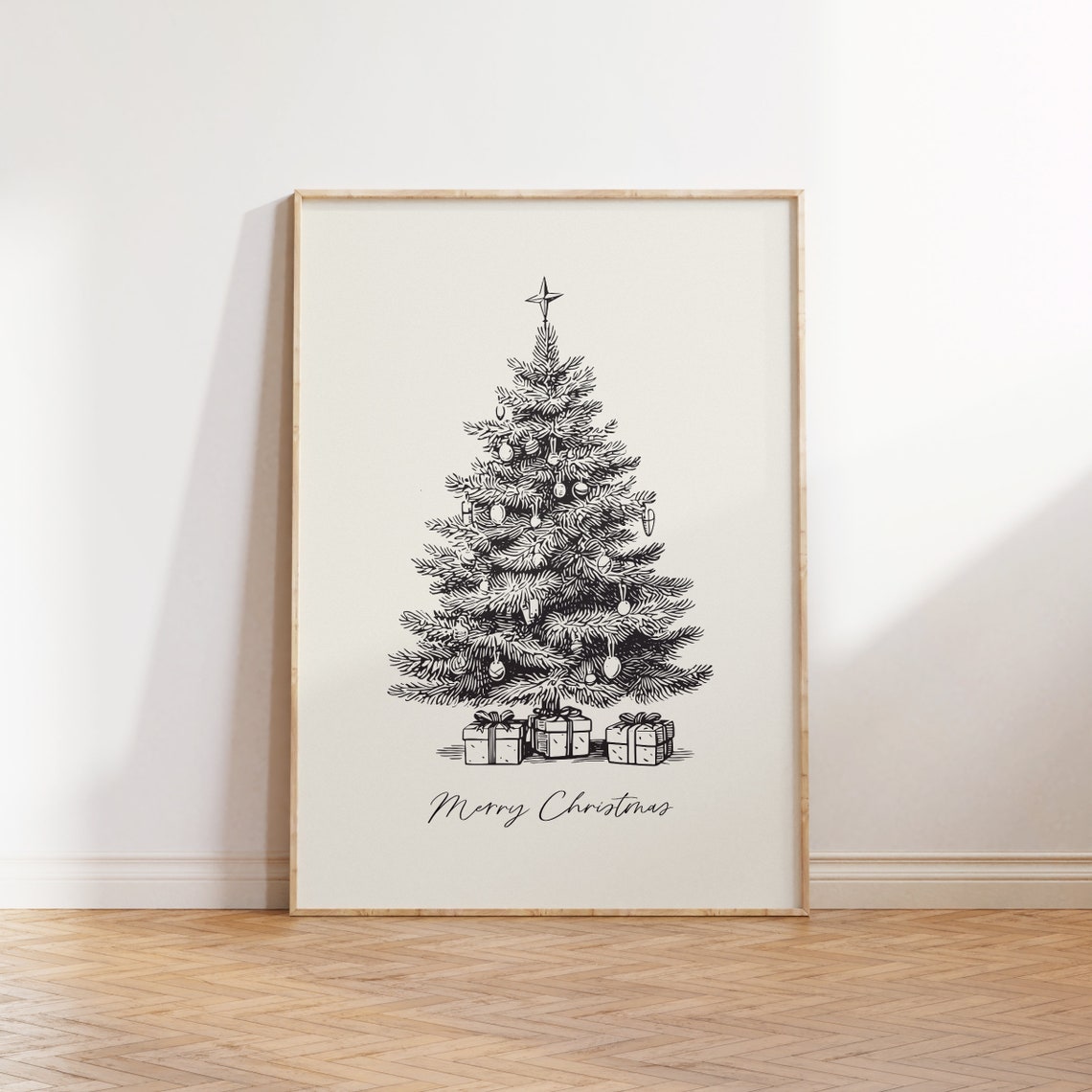 Hand Drawn Christmas Tree With Gifts Merry Christmas Sketch Poster - Image 3