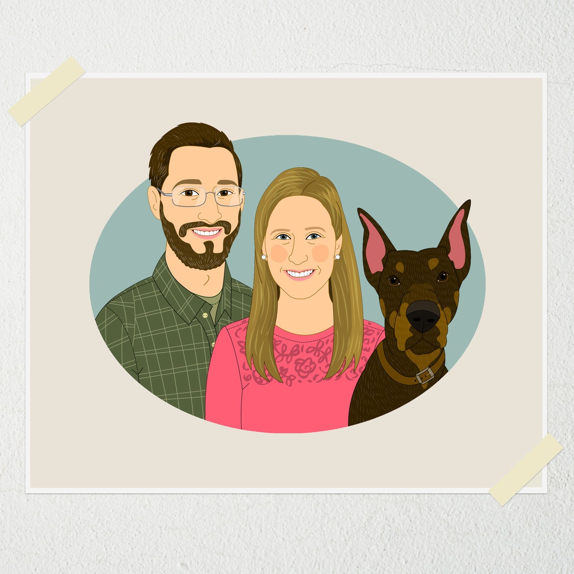 Couple With Brown and White Dog Custom Portrait Illustration Poster - Image 6