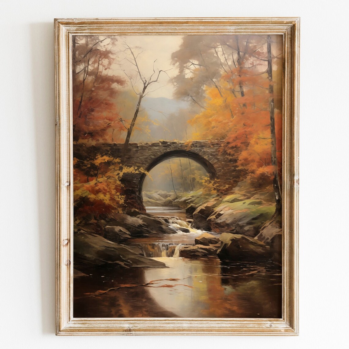 Vintage Autumn Forest Landscape Art Print, Rustic Fall Decor