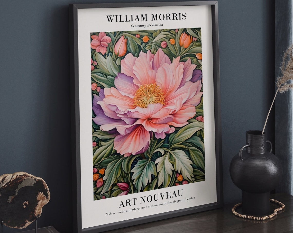 William Morris Centenary Art Nouveau Pink Peony Flower Poster - Image 6