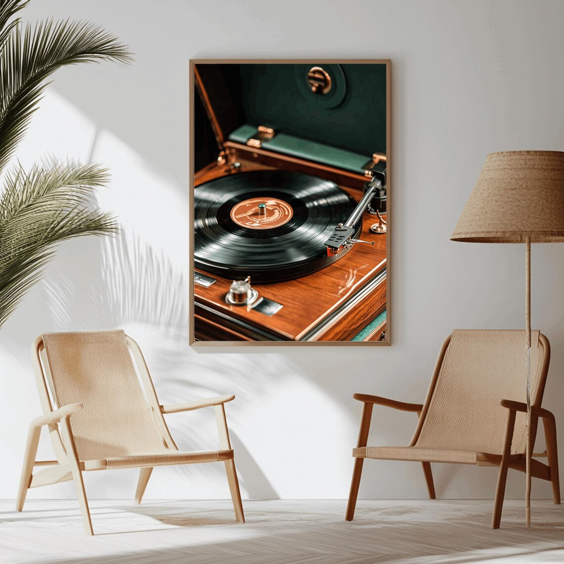 Vintage Suitcase Record Player with Green Velvet Interior Poster - Image 3