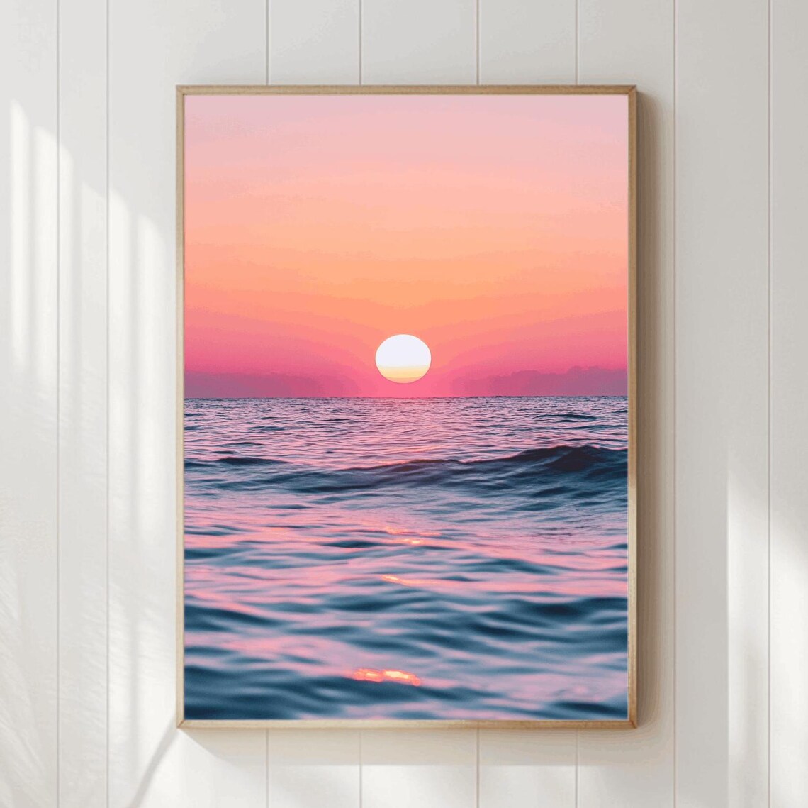 Pastel Sunset Ocean Beach Poster, Boho Coastal