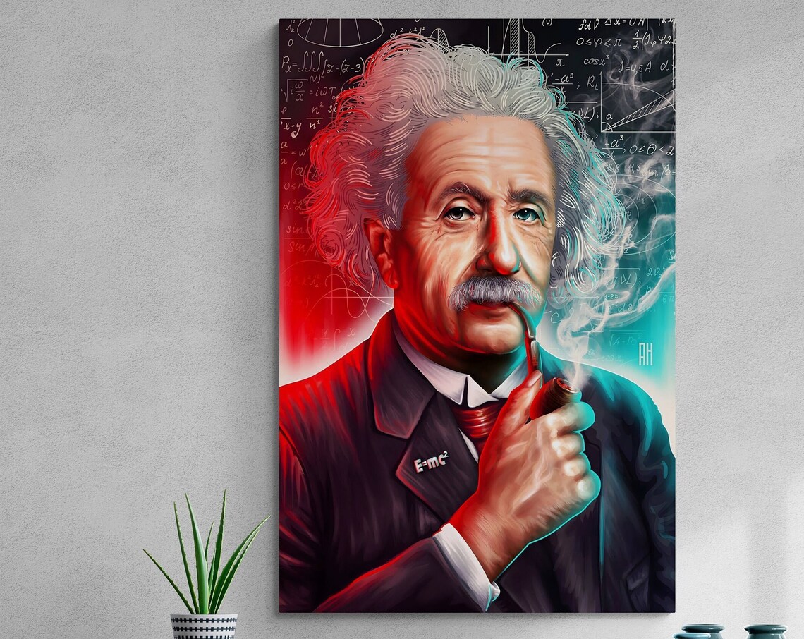 Albert Einstein Smokes Pipe, Famous Physicist Art Print - Image 3