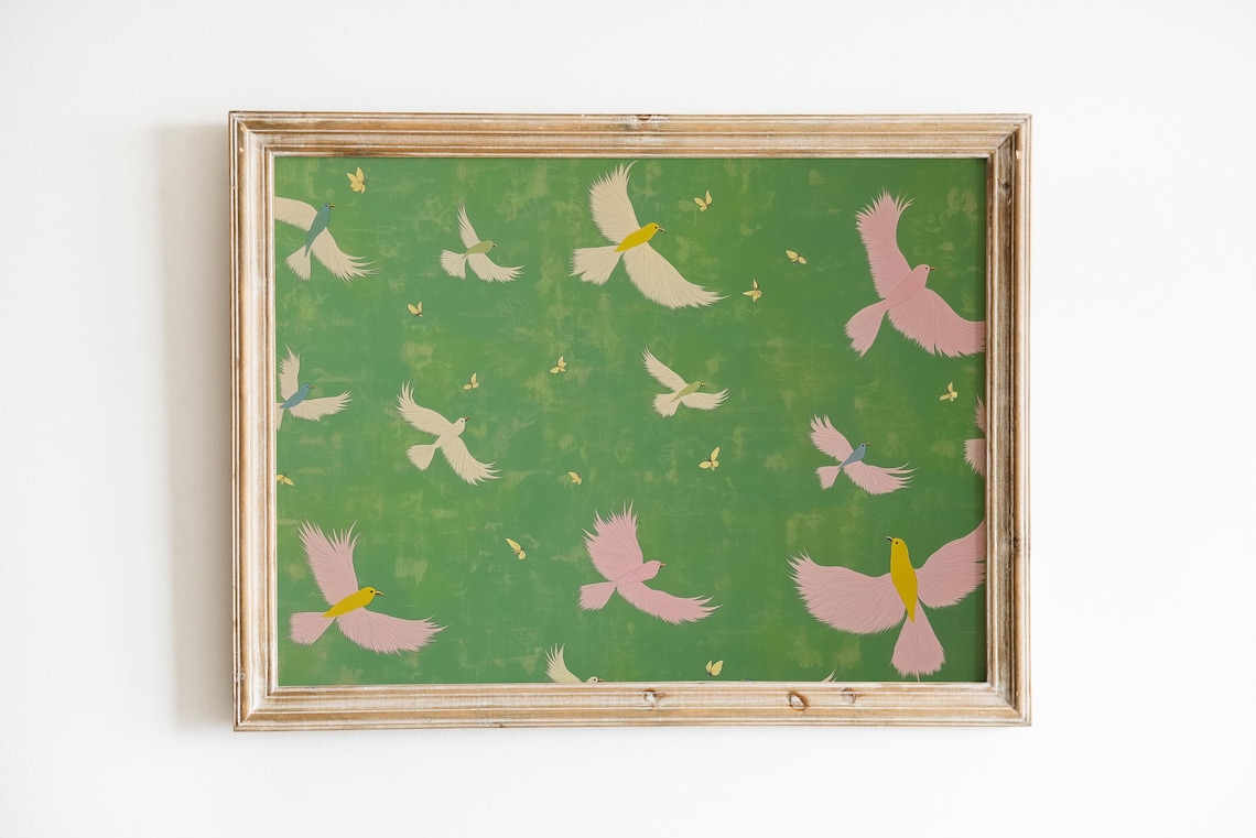 Birds and Butterflies Abstract Painting Art Print