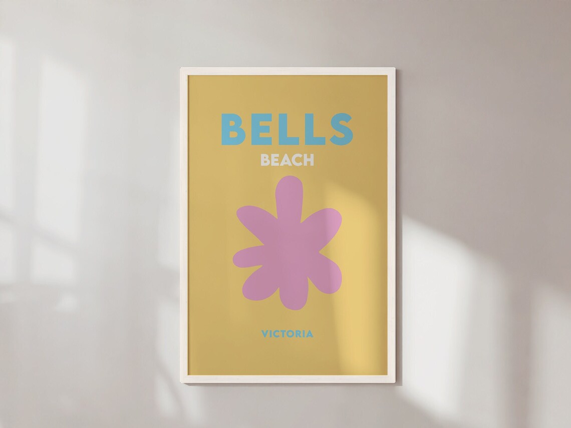 Bells Beach Victoria Yellow Pink Flower Minimalist Travel Poster - Image 4