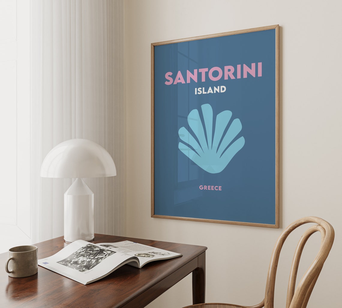 Santorini Island Greece Minimalist Navy Blue Shell Travel Poster - Image 5