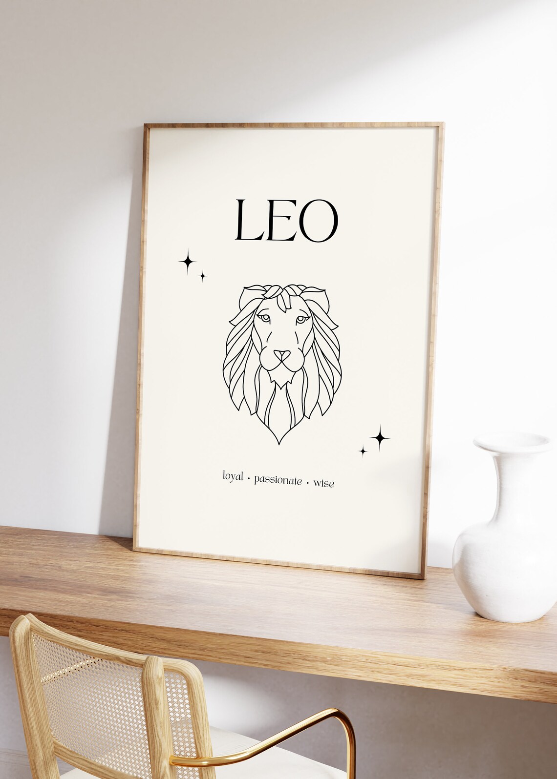 Leo Zodiac Sign Minimalist Lion Line Art Cream Beige Star Poster - Image 5