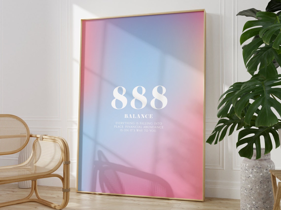 Angel Number 888 Balance Blue Pink Aura Gradient Design Poster