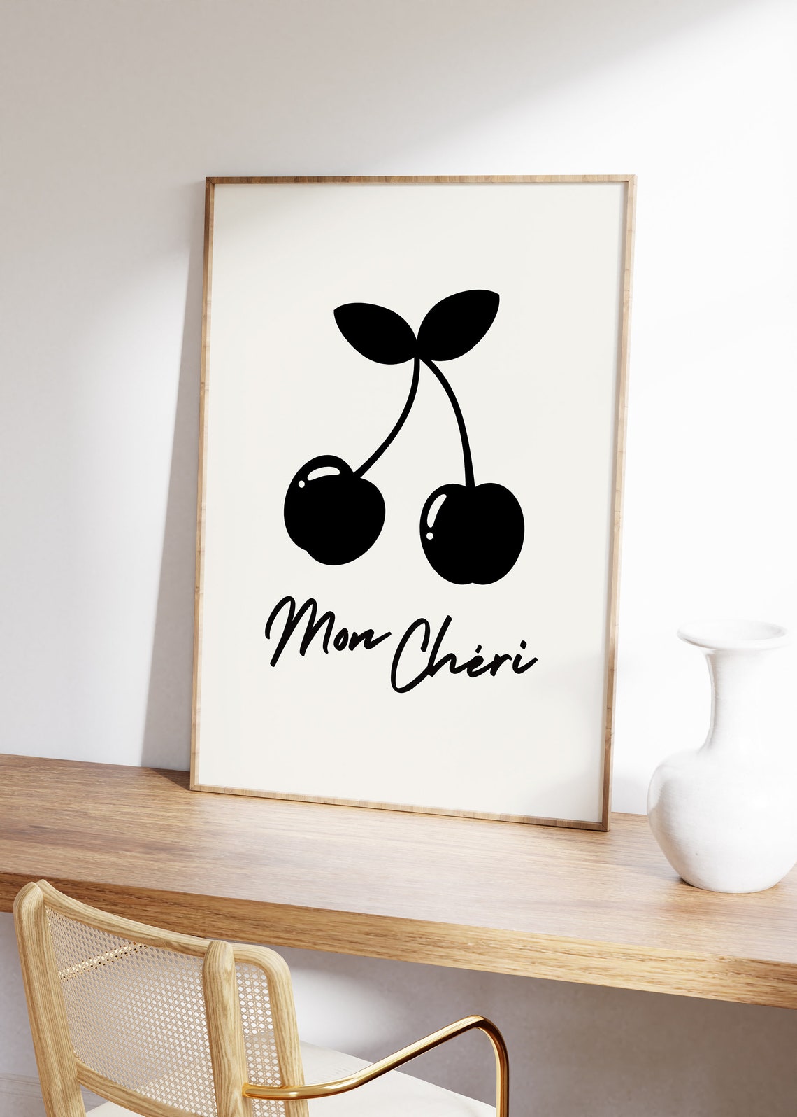 Mon Cheri Black Cherry Minimalist French Artwork Wall Poster