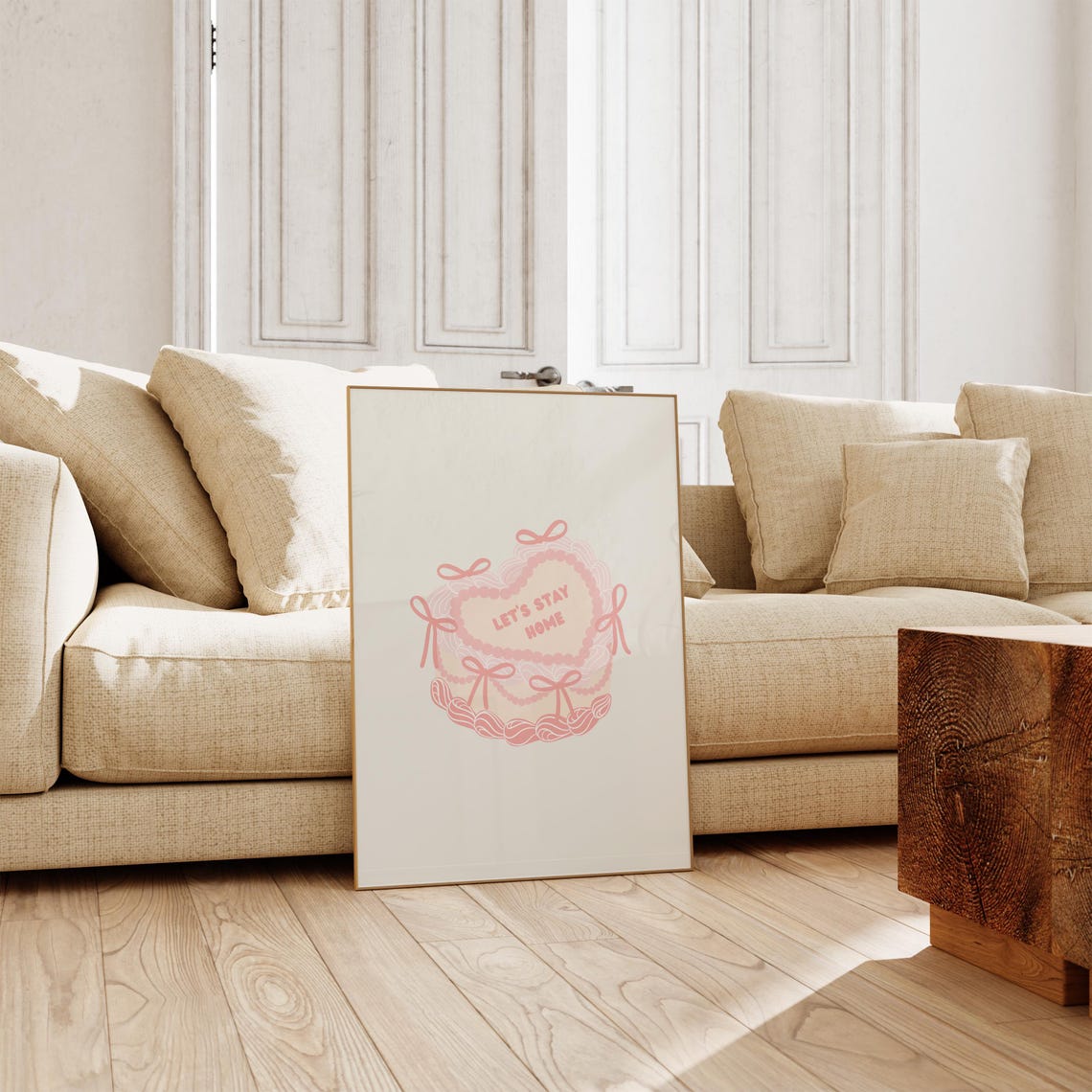 Lets Stay Home Pink Bow Heart Cake Cozy Cottagecore Decor Poster - Image 2