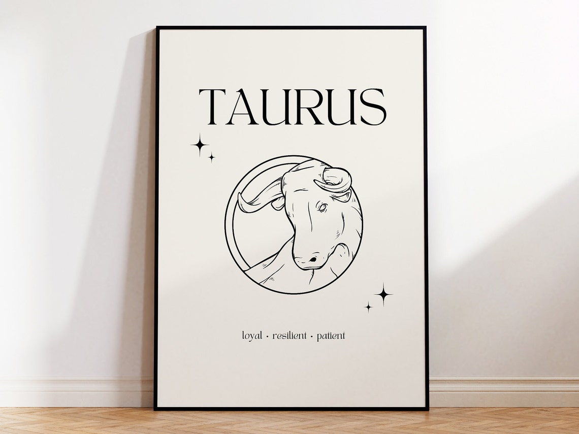 Taurus Zodiac Sign Minimalist Bull Circle Line Art Cream Poster