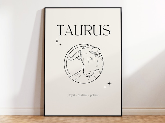 Taurus Zodiac Sign Minimalist Bull Circle Line Art Cream Poster