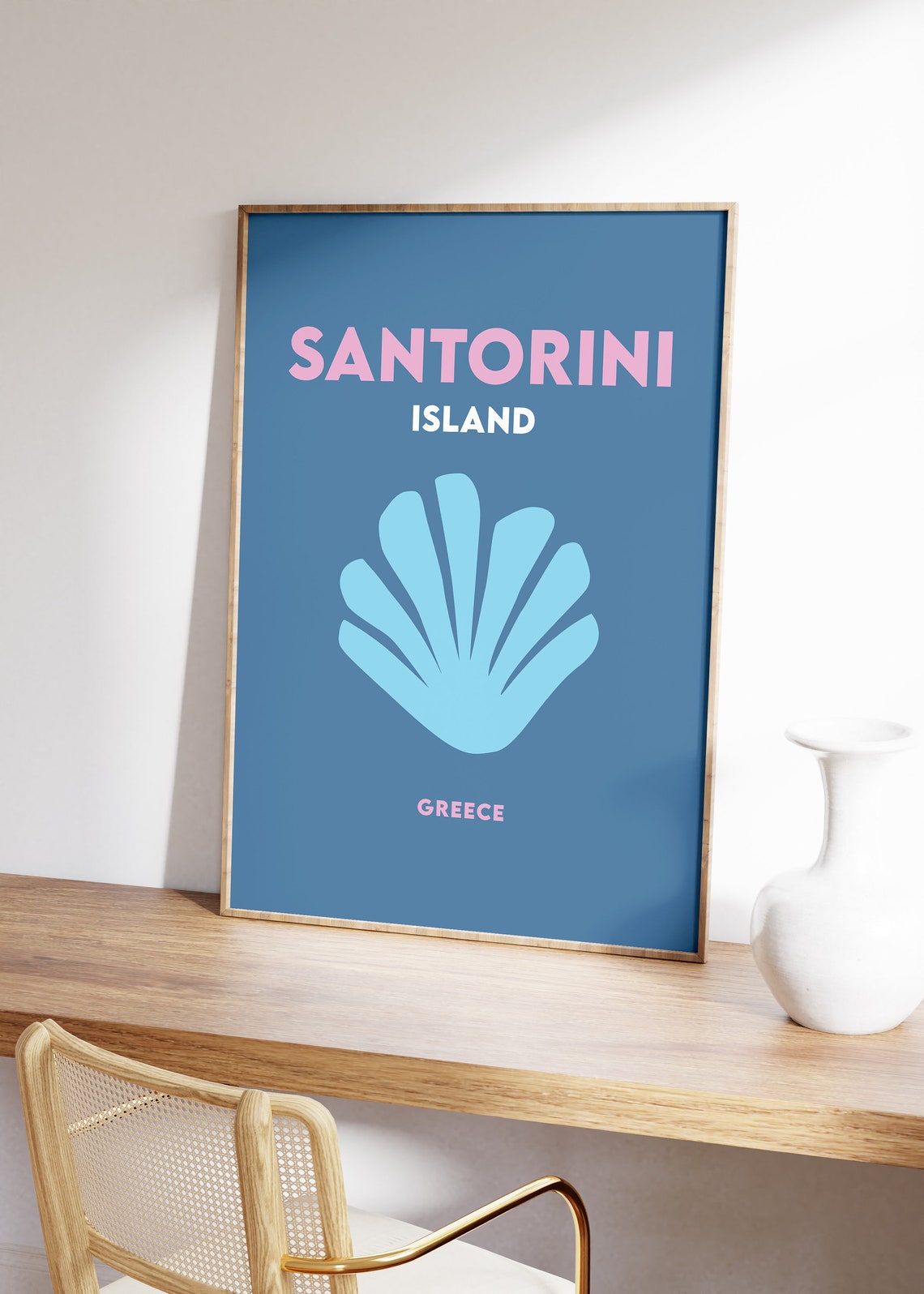 Santorini Island Greece Minimalist Navy Blue Shell Travel Poster - Image 4
