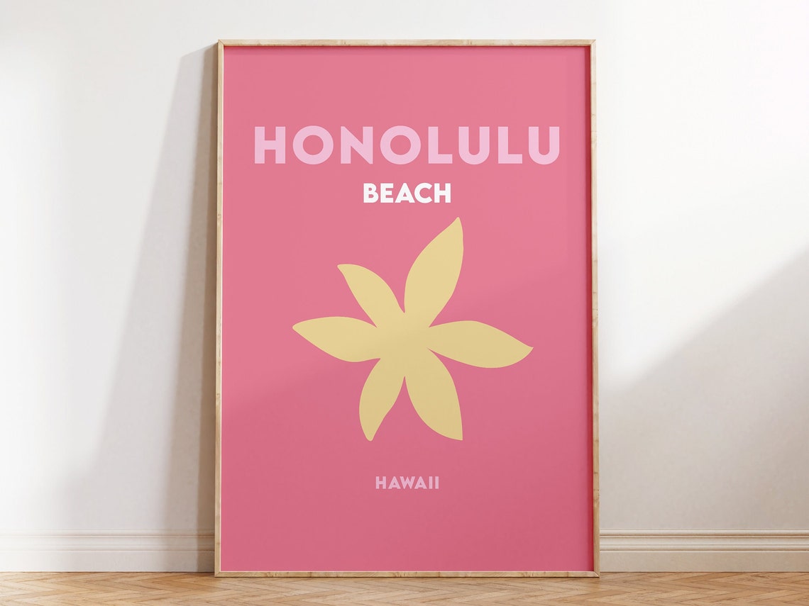 Honolulu Beach Hawaii Coral Pink Flower Starfish Travel Poster - Image 3