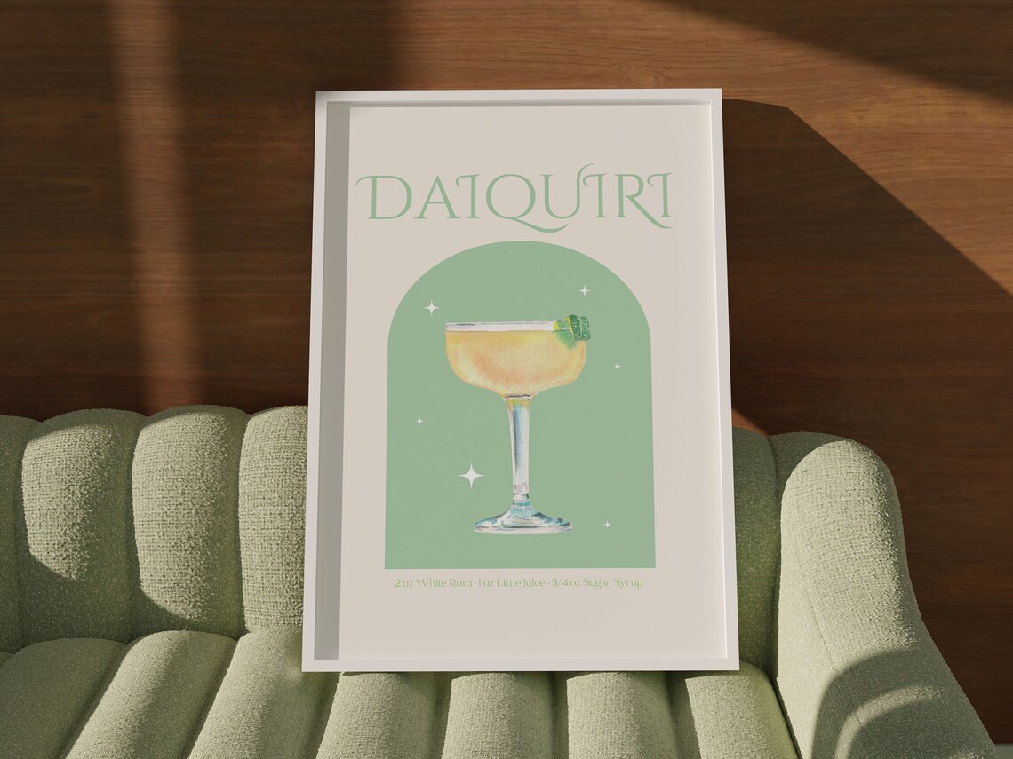 Daiquiri Cocktail Recipe Green Arch Watercolor Lime Bar Poster - Image 2