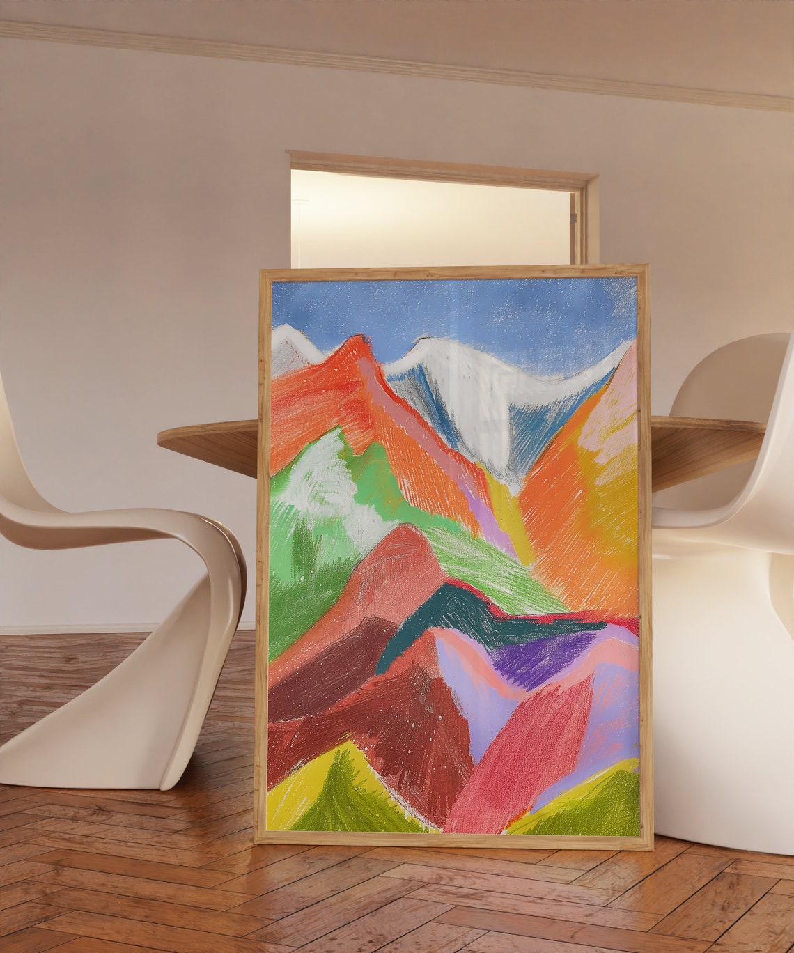 Bright Abstract Mountain Painting Print With Rainbow Peaks Artwork - Image 3