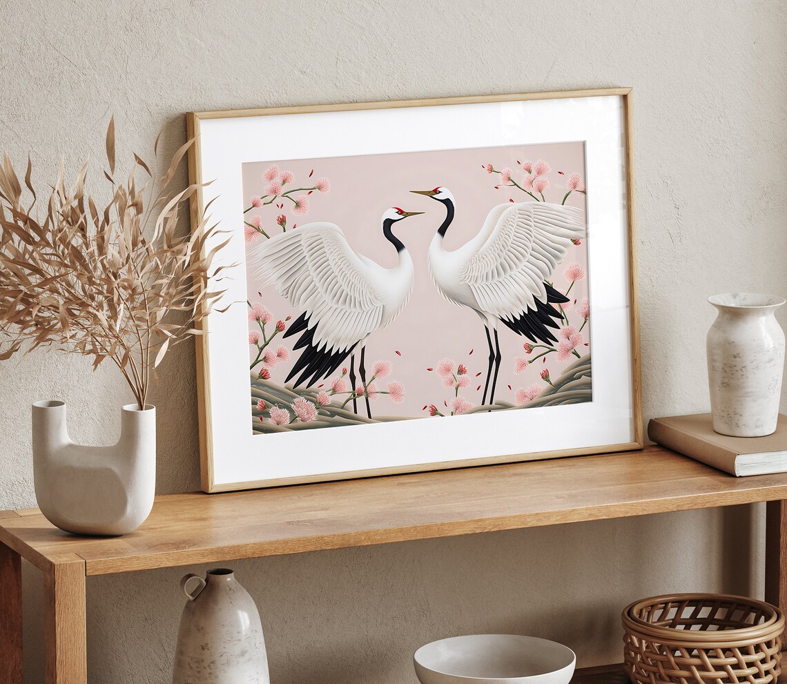 Japanese Crane Birds Illustration, Boho Art Print - Image 2