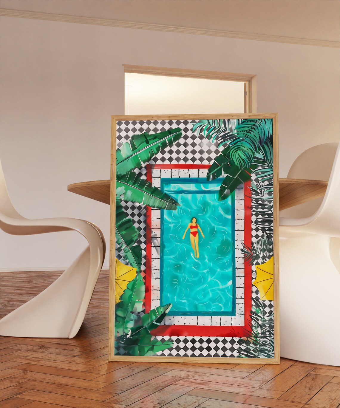 Tropical Pool Illustration Tropical Art Summer Decor Botanical Wall Art - Image 2
