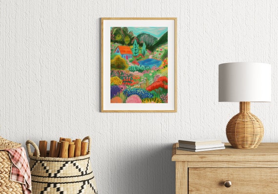 Flowers in a Garden Illustration Floral Art Print