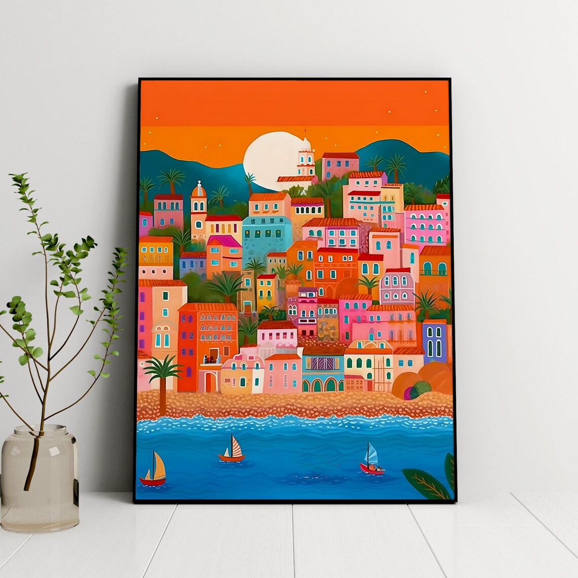 Menton French Riviera Travel Poster, Sea View Illustration