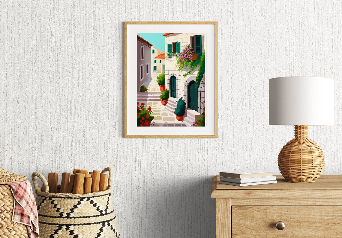 Croatia Travel Poster Old Stone Alley With Flowers Mediterranean Art - Image 3