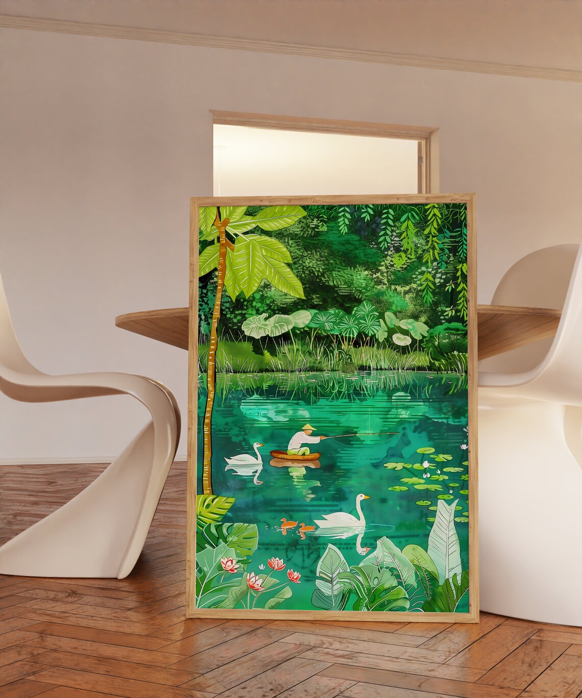 Tropical Lake Illustration Botanical Wall Art Colorful Scenery Wall Art Art - Image 2