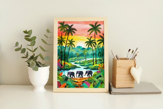 Sri Lanka Travel Illustration Print, Udawalawe National Park