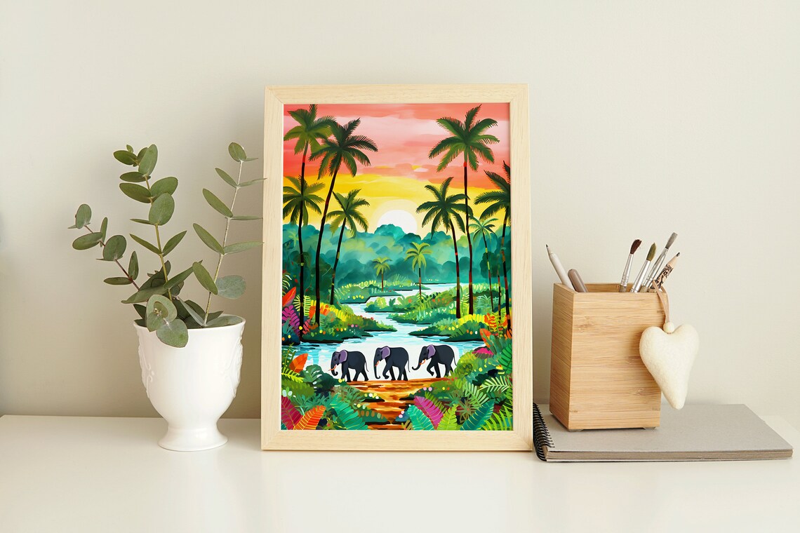 Sri Lanka Travel Illustration Print, Udawalawe National Park