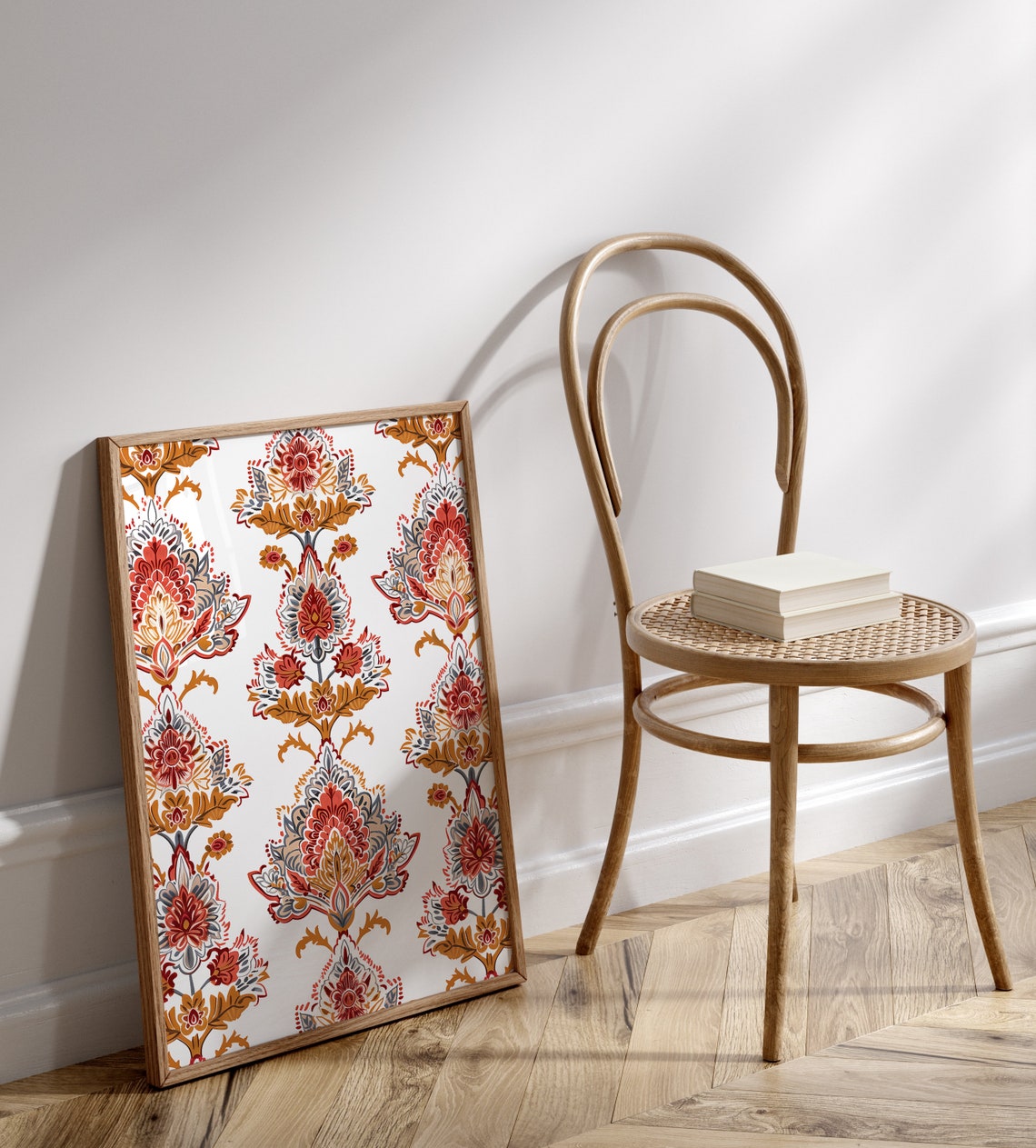 Indian Floral Damask Motif Terracotta Orange Pattern Artwork Poster - Image 2