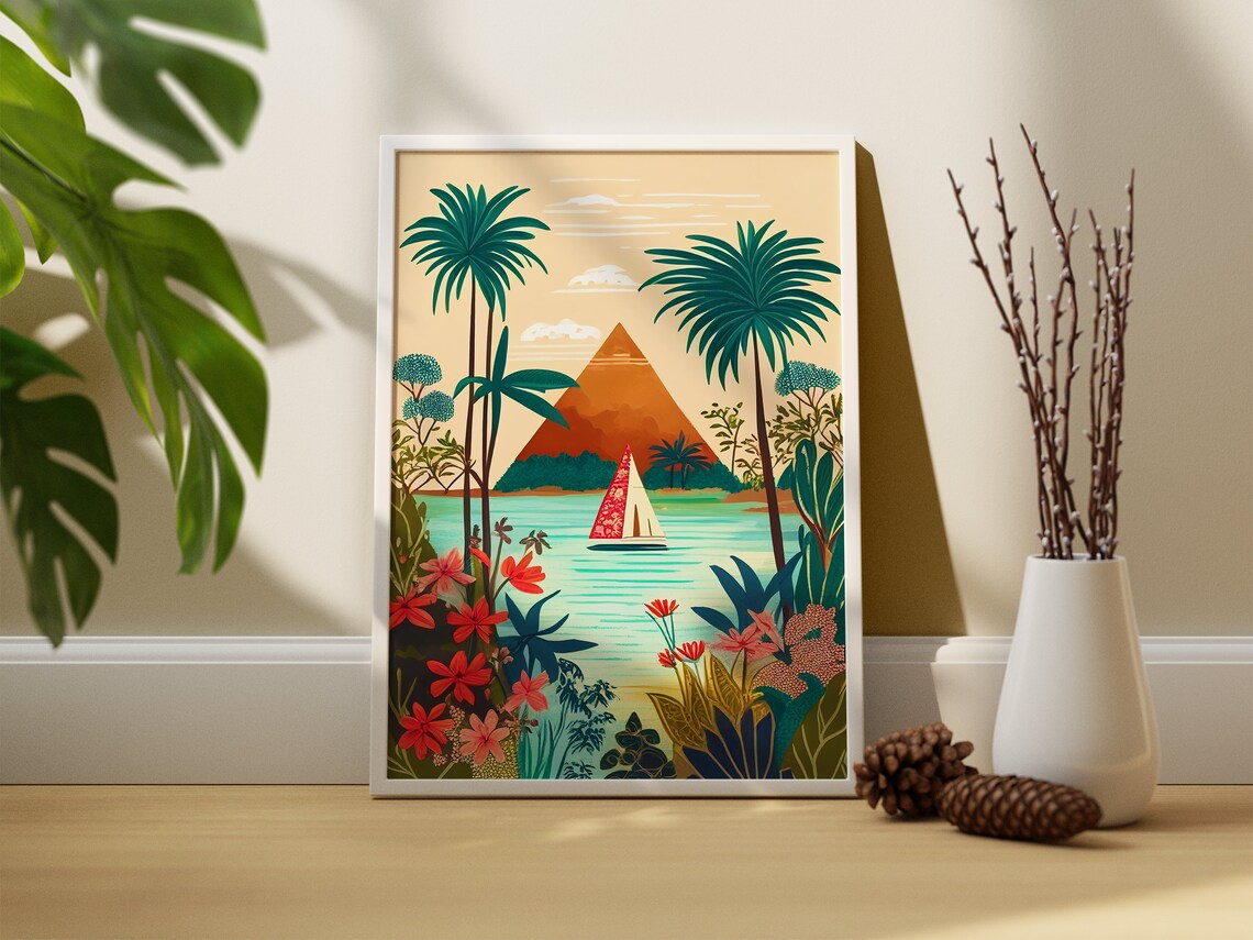 Egypt Illustration Pyramid Travel Poster, Cairo Art - Image 2