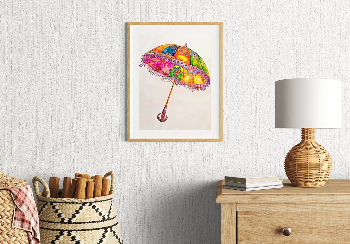 Thrissur Pooram Umbrella Illustration Art Print - Image 2