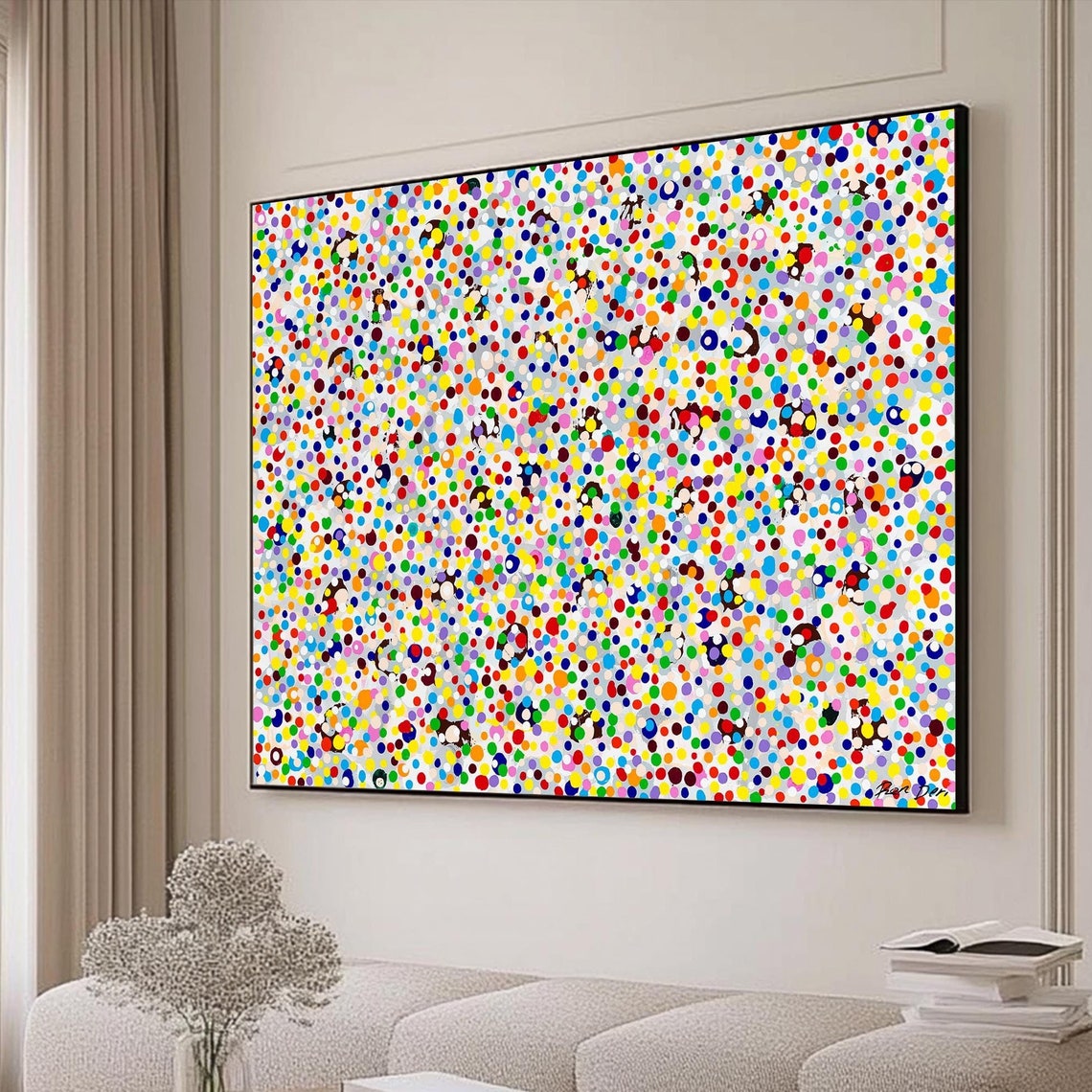 Rainbow Polka Dot Abstract Poster Cheerful Confetti Speckle Art - Image 5