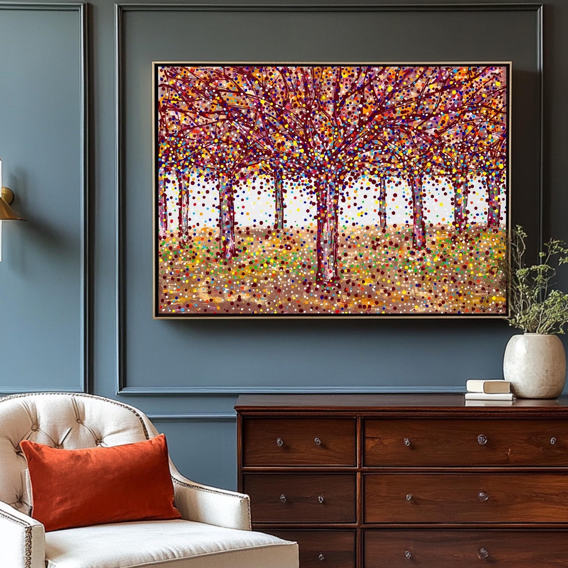 Autumn Forest Pointillist Dot Poster Vibrant Fall Tree Canopy