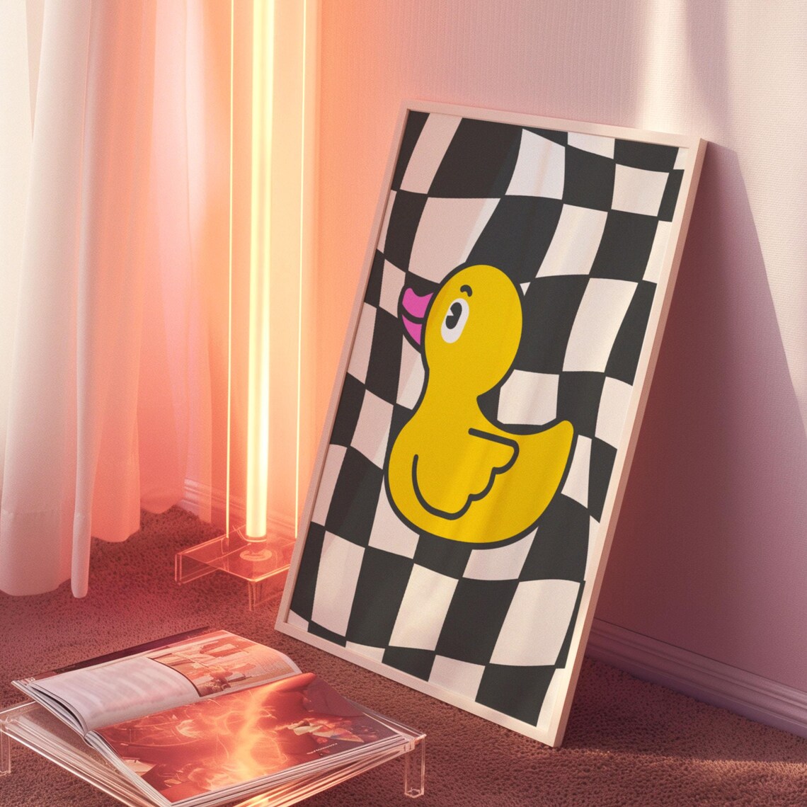 Yellow Rubber Duck Y2K Bathroom Wall Art Print