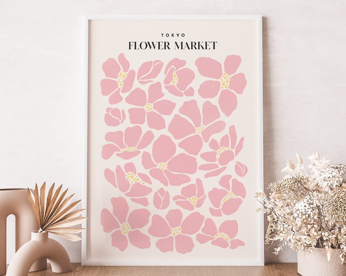 Tokyo Flower Market Boho Art Print, Botanical Poster