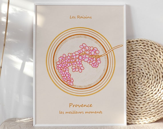 Vintage Grapes Illustration, French Countryside Poster