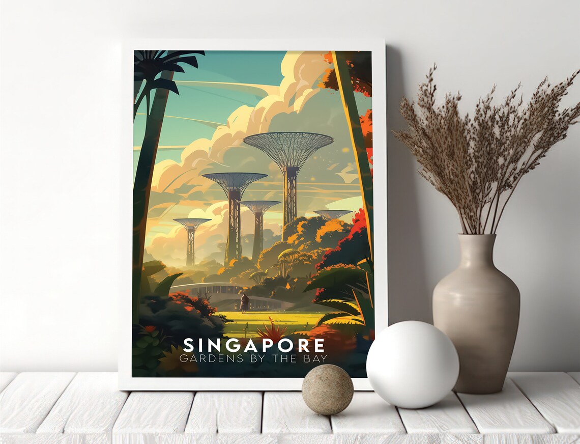 Singapore Gardens By The Bay Supertrees Vintage Travel Poster Art - Image 3