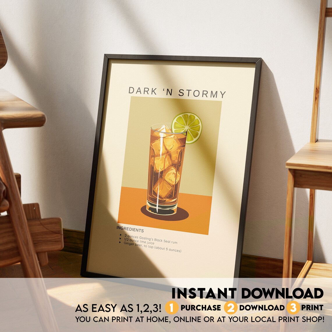 Dark 'N Stormy Gosling's Rum Cocktail Recipe Minimalist Poster - Image 3