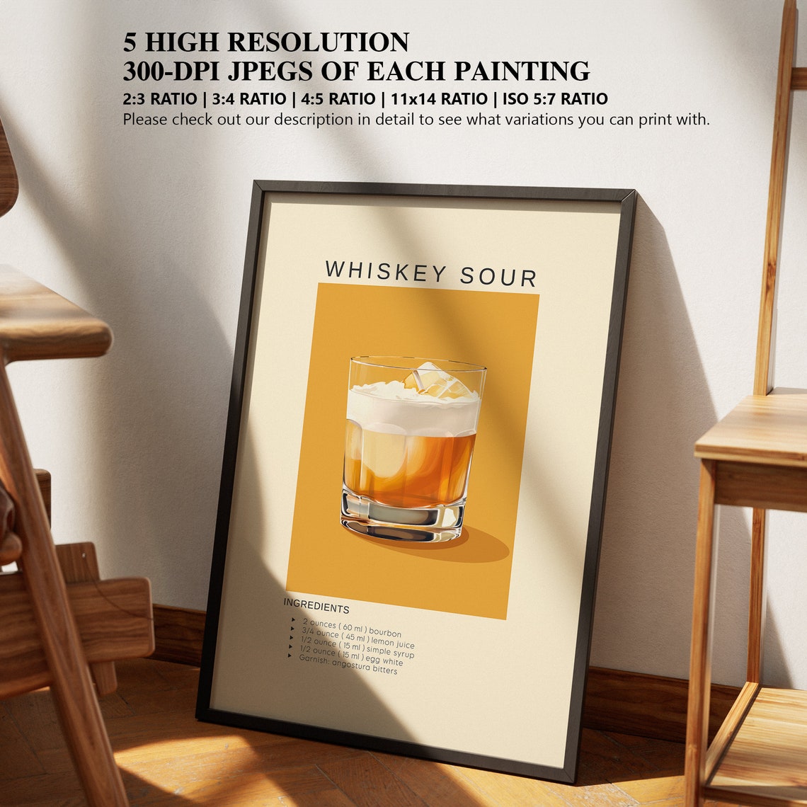 Whiskey Sour Bourbon Recipe Minimalist Bar Cart Decor Poster - Image 2
