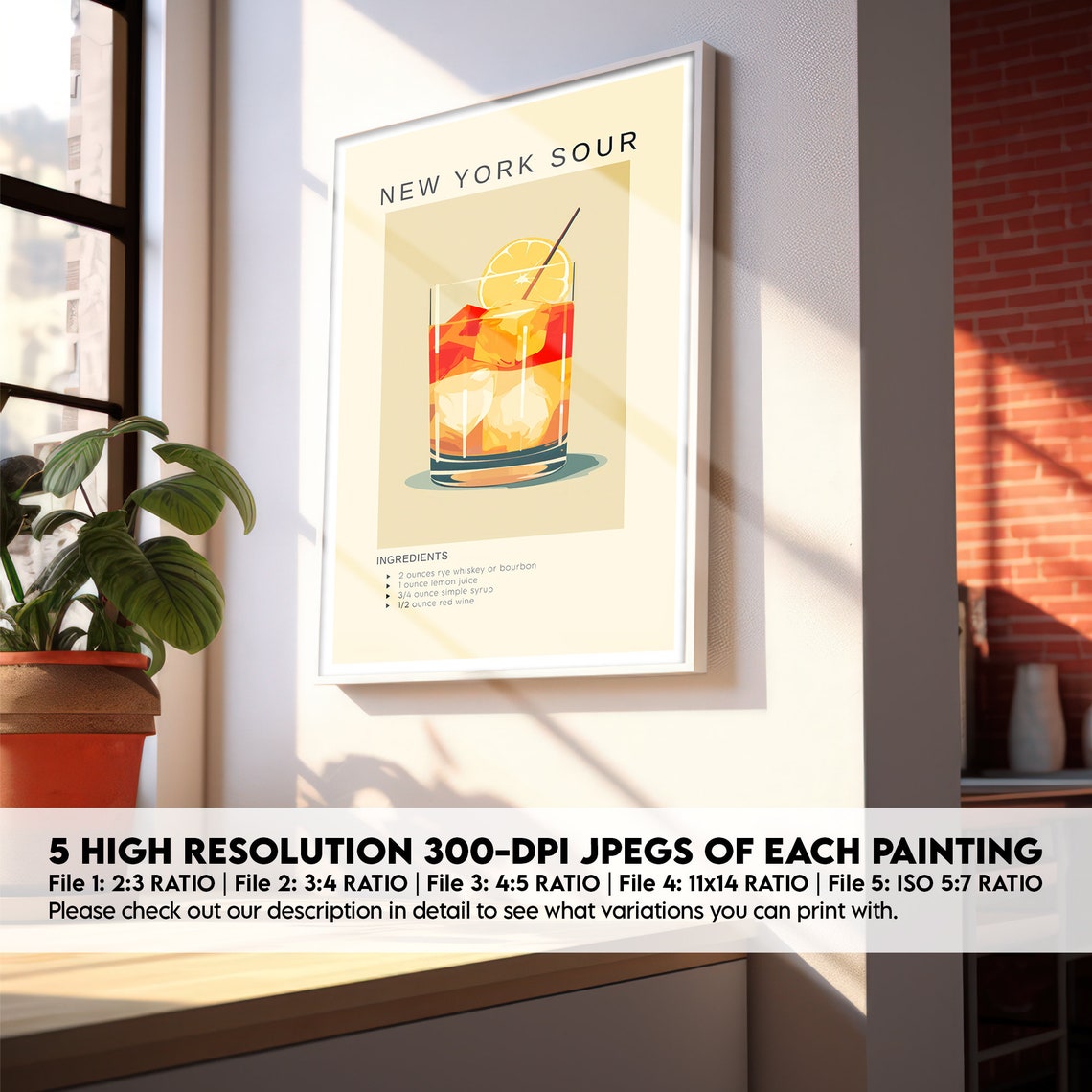 New York Sour Whiskey Red Wine Cocktail Recipe Bar Cart Poster - Image 2