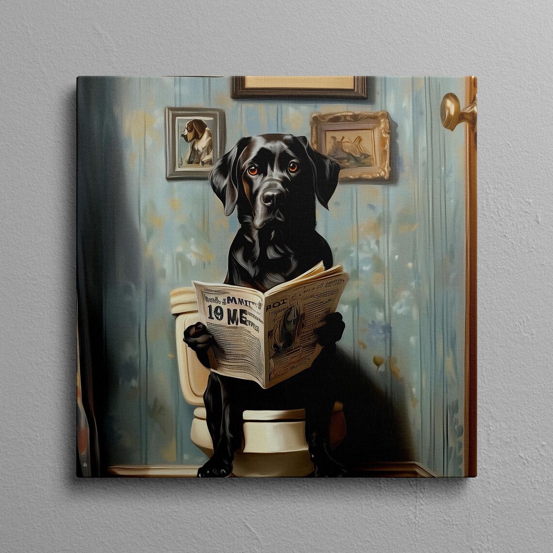 Black Lab Bathroom Funny Dog On Toilet Art Print